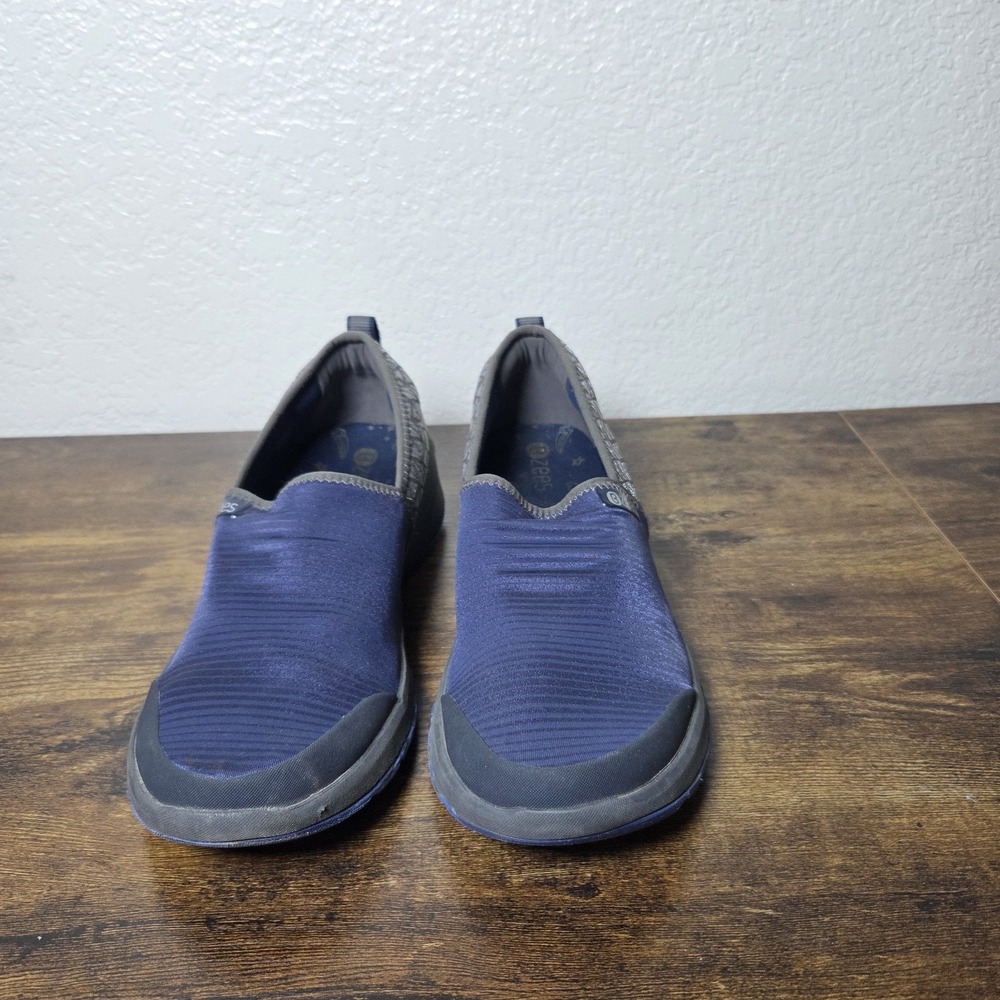 Bzees Glee Slip On Loafers Women 9.5M Navy Blue Grey Washable Comfort Athleisure